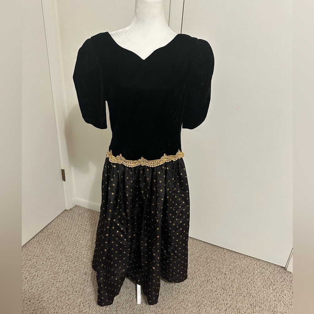 Expo Nite Black Velvet Rayon Bodice and Taffeta Skirt size 16